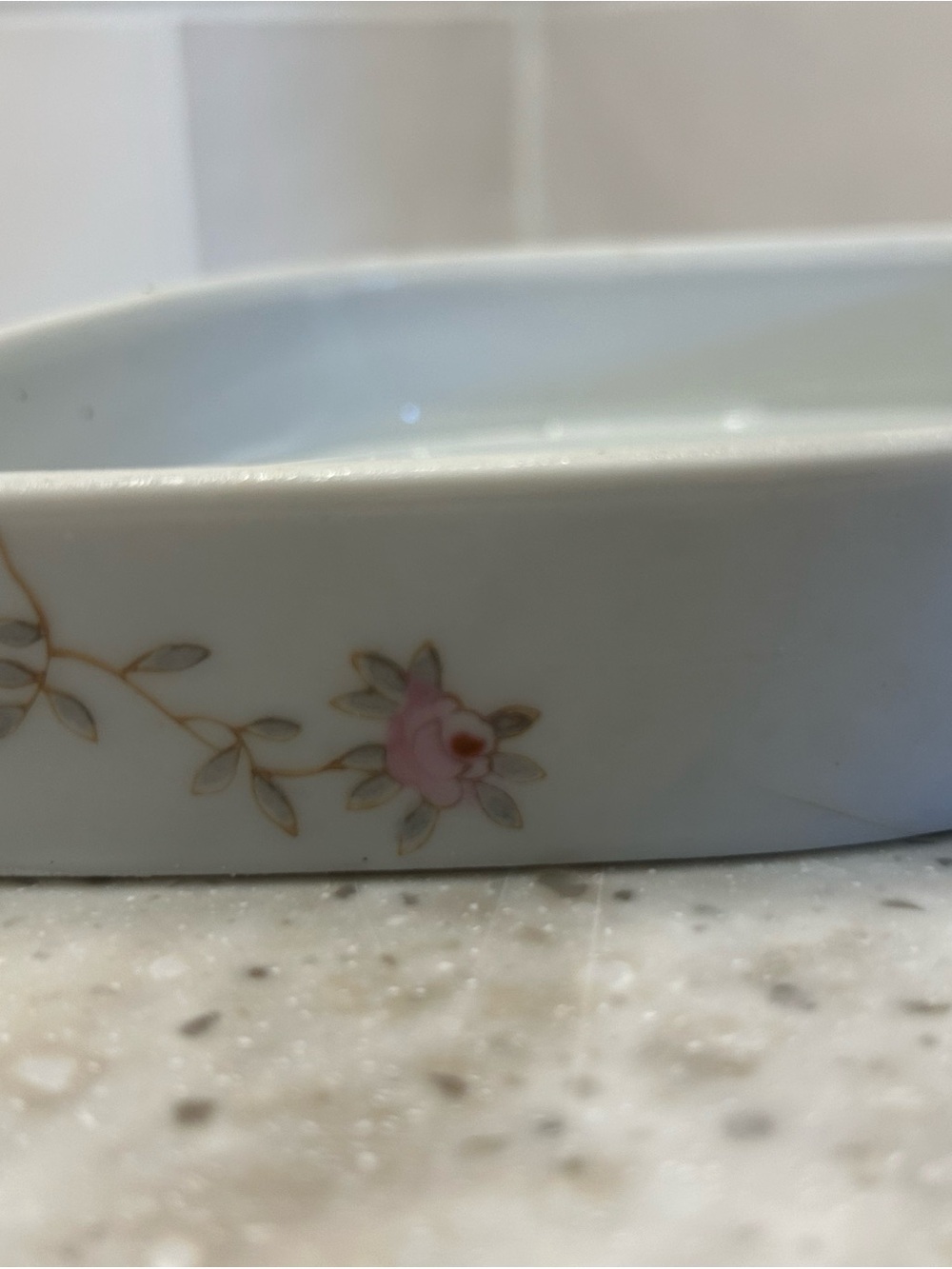 Porcelain Floral Trinket Dish - Pink Rose Accent